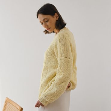 Hand-embroidered Yellow Floral Cotton Sweater - Chunky Knit Pullover