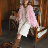 Beige Knitted Alpaca Cardigan: Women's Merino Wool Cropped Jacket