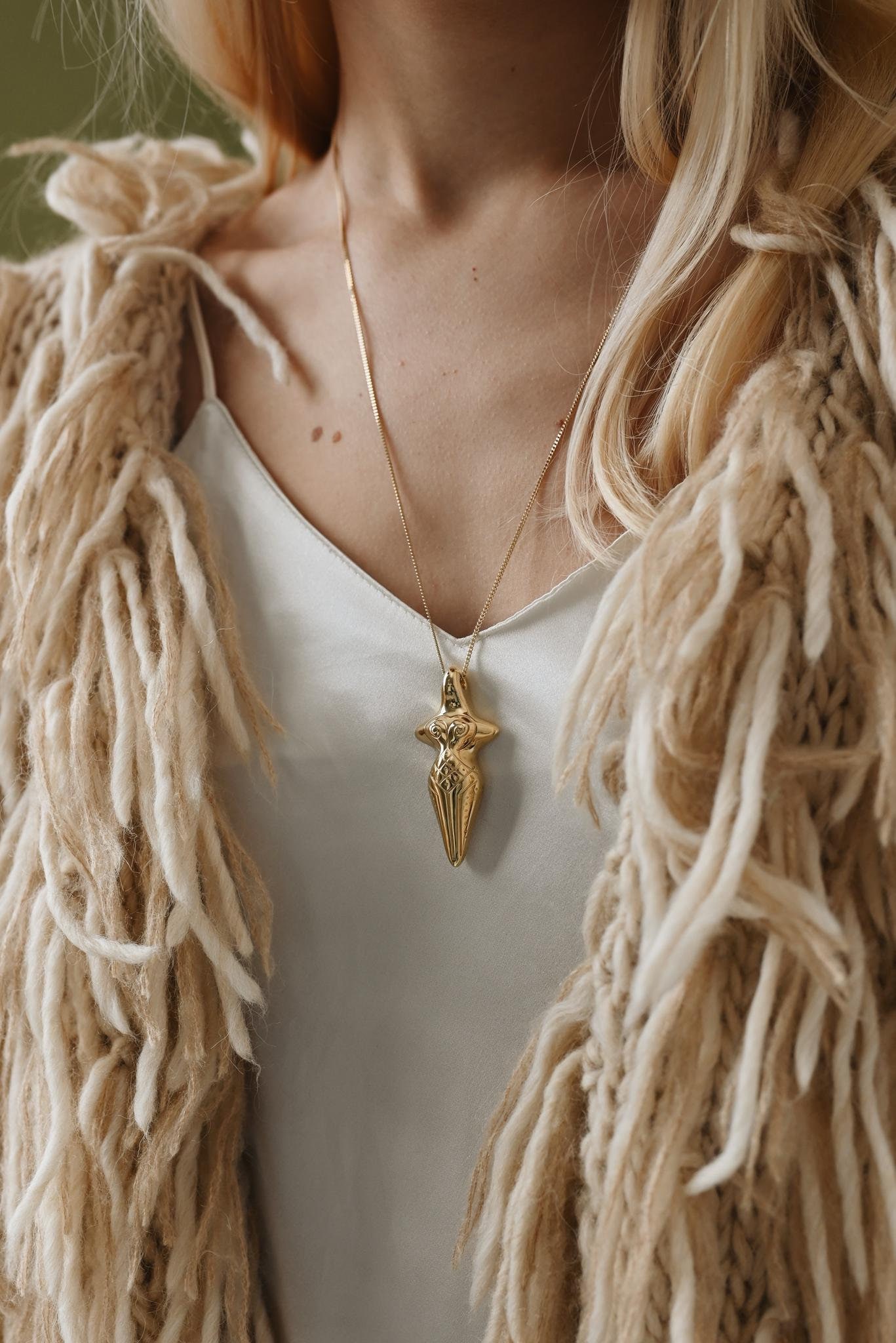 Gold Plated Silver Goddess Pendant: Trypillian Bereginya Jewelry