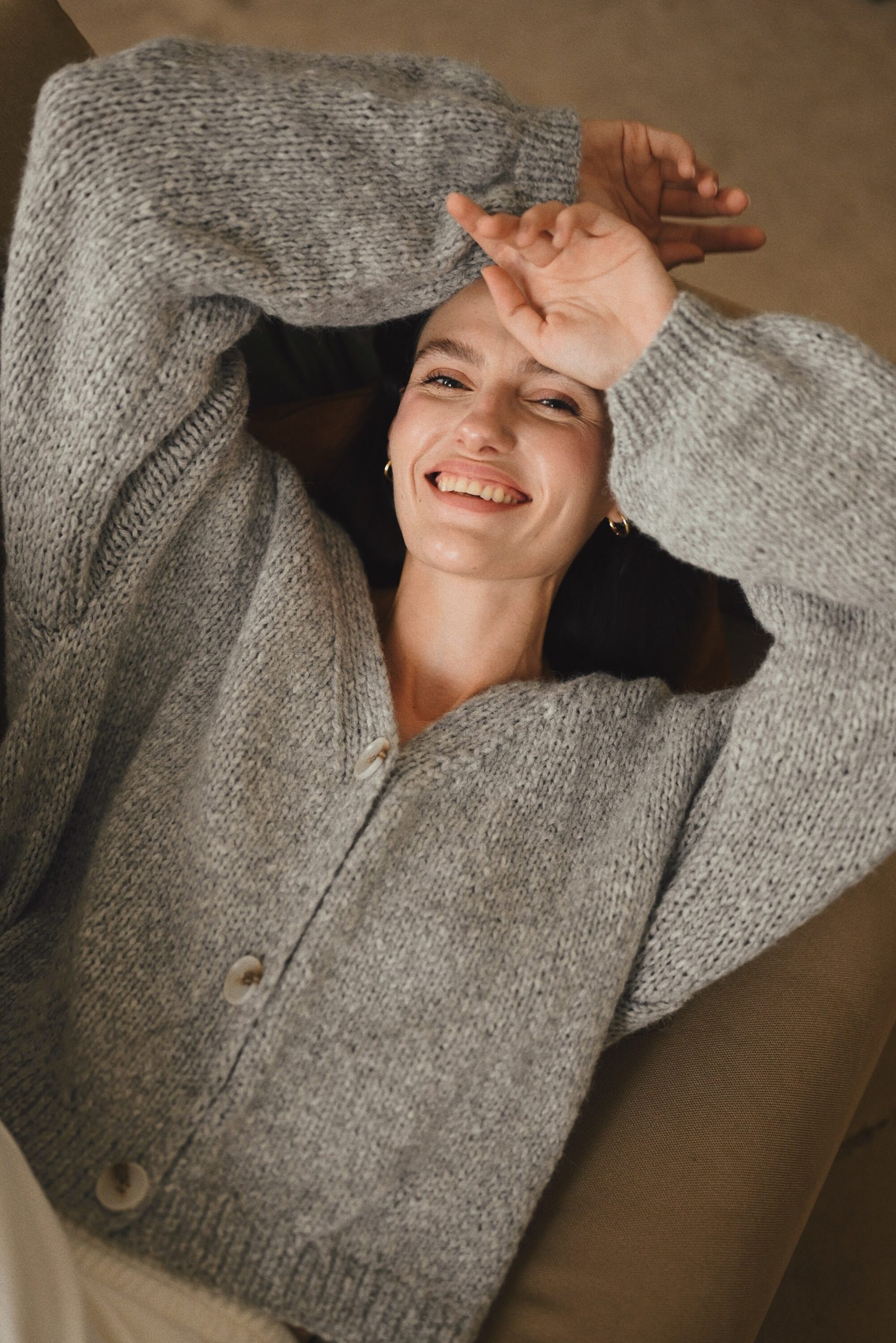 Handcrafted Alpaca Cardigan: Grey Merino Wool Knitwear