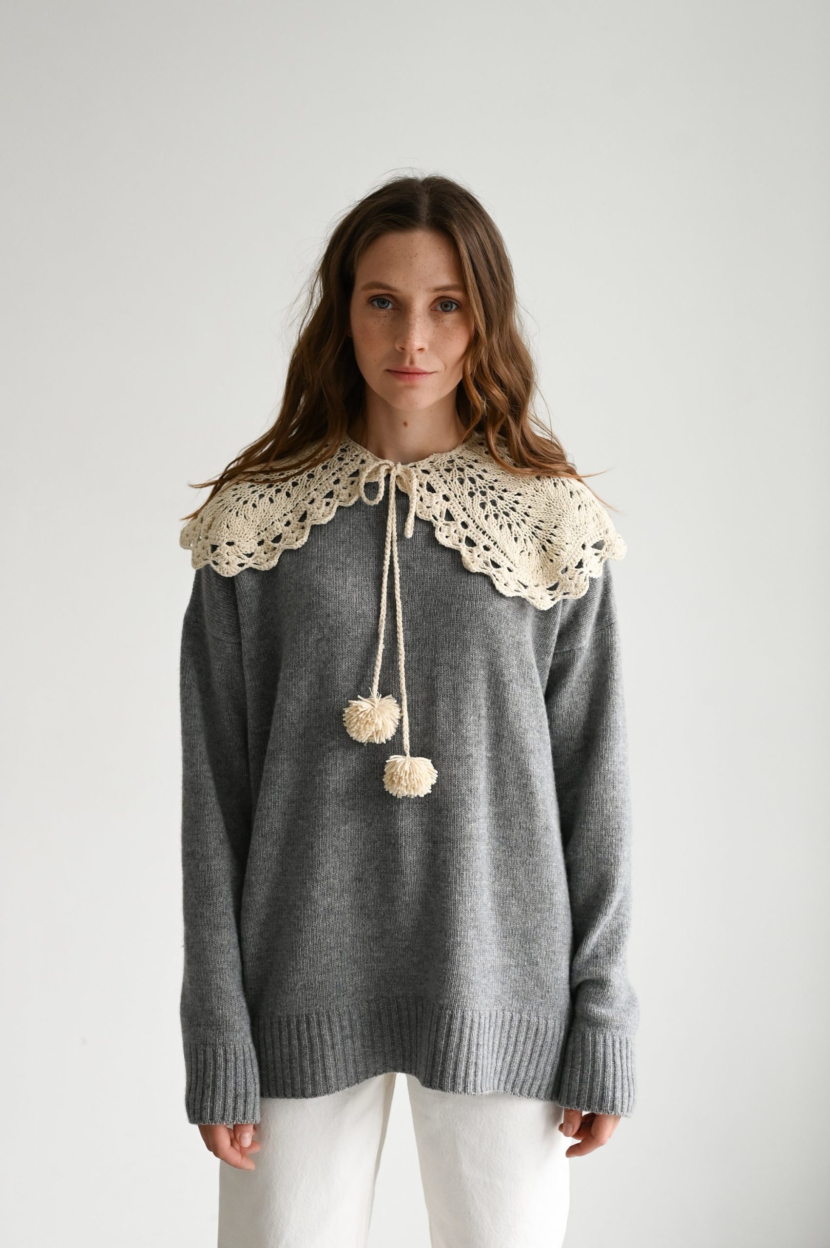 Handmade Crochet Collar: Beige Cotton Lace Detachable Neckline