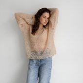 Handmade Mohair Pullover Sweater: Oversized Grey Knitwear