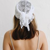 Handmade Crochet Cotton Kerchief: White Lace Hair Scarf