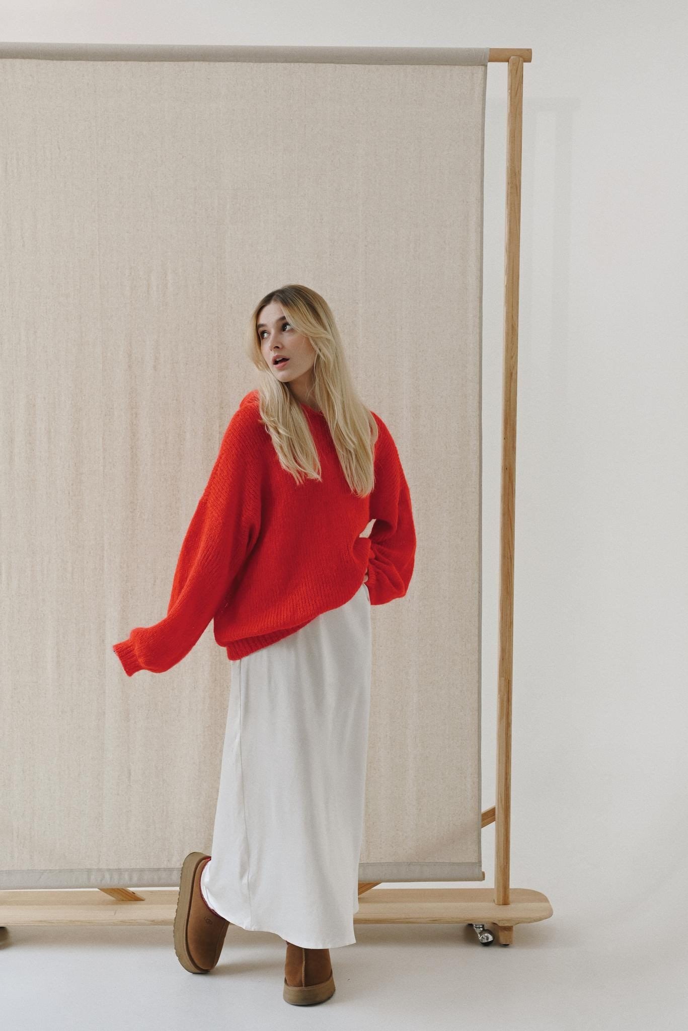 Red Mohair Hoodie: Hand-knitted Oversized Wool Sweater