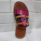 Handmade Moroccan Multicolor Leather Sandals For Women – Colorful Summer Flats – Boho Strappy Design – Traditional Artisan Slides