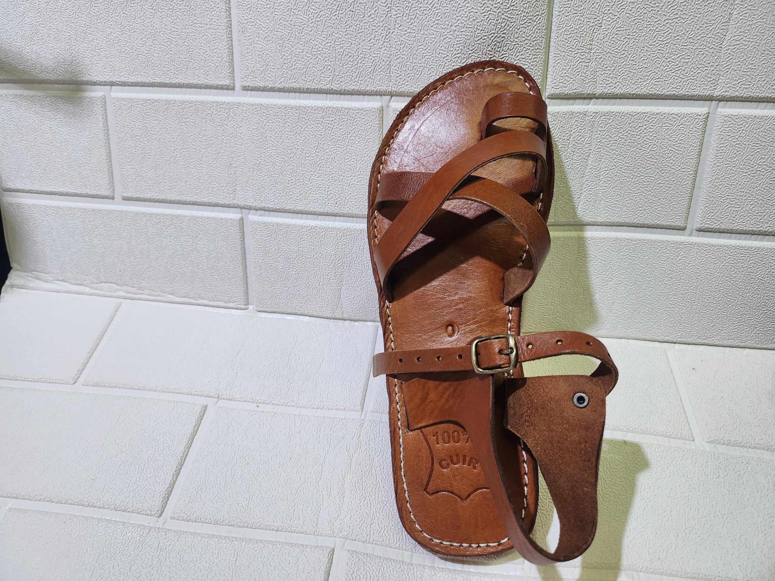 Handmade Moroccan Leather Sandals For Women – Brown Toe Loop Flat Sandals – Genuine Leather Summer Shoes – Buckle Strap Design