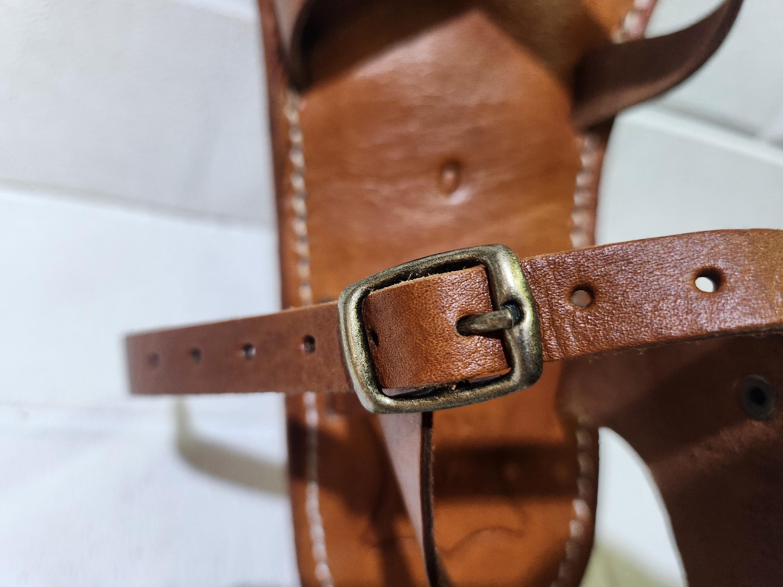 Handmade Moroccan Leather Sandals For Women – Brown Toe Loop Flat Sandals – Genuine Leather Summer Shoes – Buckle Strap Design