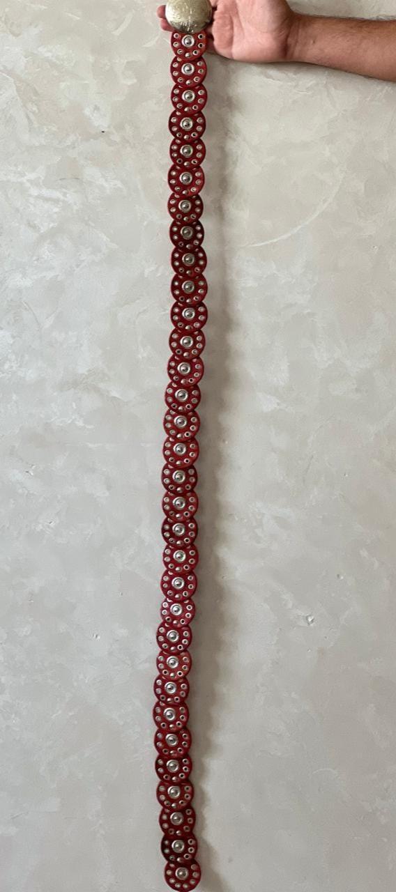 Handmade Moroccan Red Leather Belt With Silver Buckle – Wide Boho Waist Belt