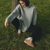 Oversized Turtleneck Sweater Gray & Beige Wool Blend