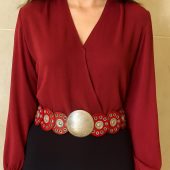 Handmade Moroccan Red Leather Belt With Silver Buckle – Wide Boho Waist Belt