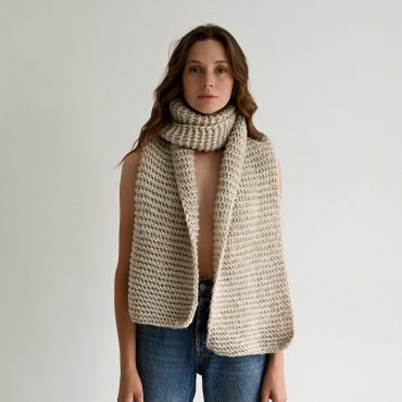 Handwoven Merino Alpaca Blend Scarf: Chunky Knit Beige Shawl